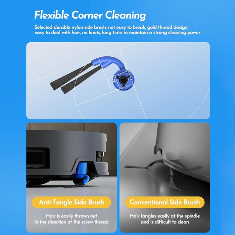 Robot vacuum corner cleaning side brush set with flexible nylon bristles
