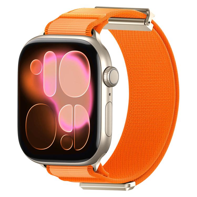 Orange woven nylon Apple Watch band with metal connectors