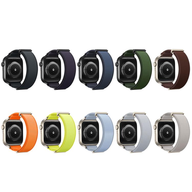 Ten nylon magnetic watch bands in black, purple, blue, green, brown, orange, yellow, and gray