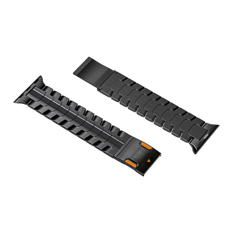 Black metal watch band shown as two separate linked sections with magnetic clasp.