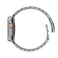 Titanium metal watch band shown in side profile with linked design and open clasp.