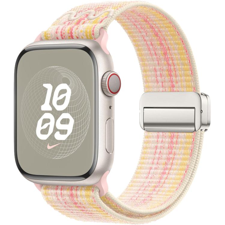 Nylon Apple Watch band in cream with pink and yellow accents