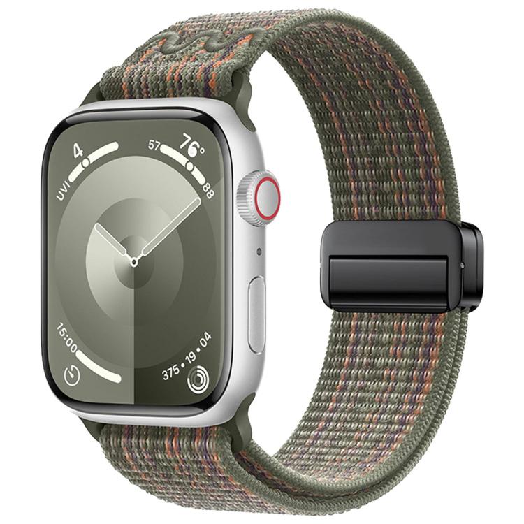 Nylon Apple Watch band in olive green with multicolor flecks