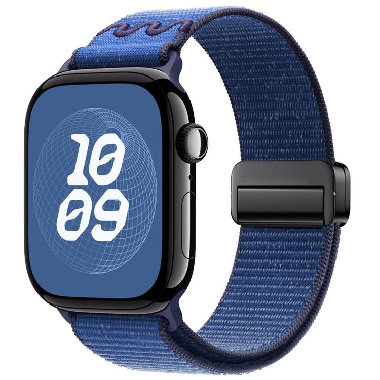 Nylon watch band with magnetic buckle, woven in blue and dark navy