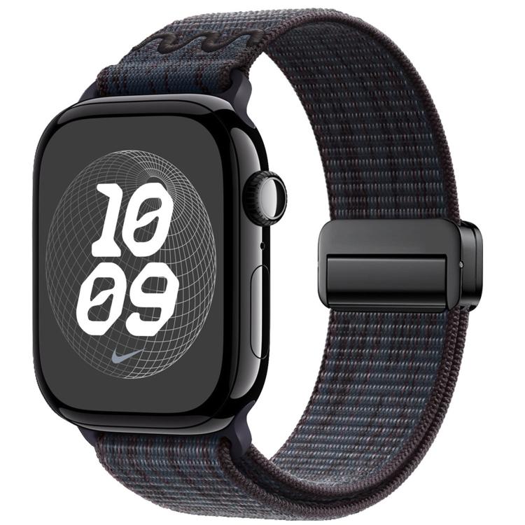 Nylon watch band with magnetic buckle, woven in black and dark gray