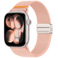 Sand pink nylon Apple Watch band with magnetic buckle and orange accent stitch