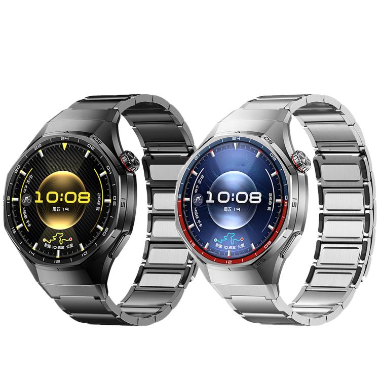 Dark and silver stainless steel watch bands shown on Huawei Watch GT 6 Pro