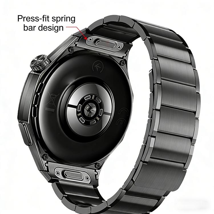 Dark stainless steel watch band attached to the back of Huawei Watch GT 6 Pro