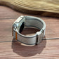 Starlight woven nylon Apple Watch band shown looped, with gray stitching and side buckle