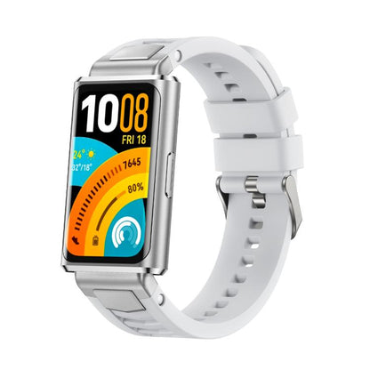 Silver Pin Buckle Quick Release Metal Connector Silicone Watch Band, For Huawei Band 11 / Band 11 Pro