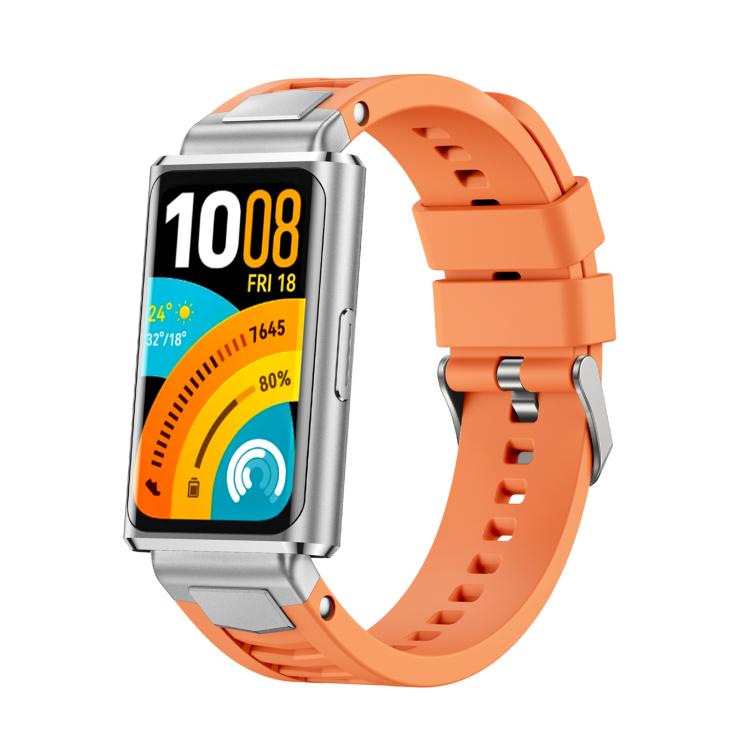 Silver Pin Buckle Quick Release Metal Connector Silicone Watch Band, For Huawei Band 11 / Band 11 Pro