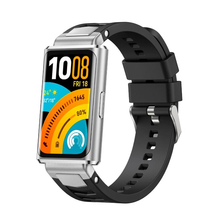 Silver Pin Buckle Quick Release Metal Connector Silicone Watch Band, For Huawei Band 11 / Band 11 Pro