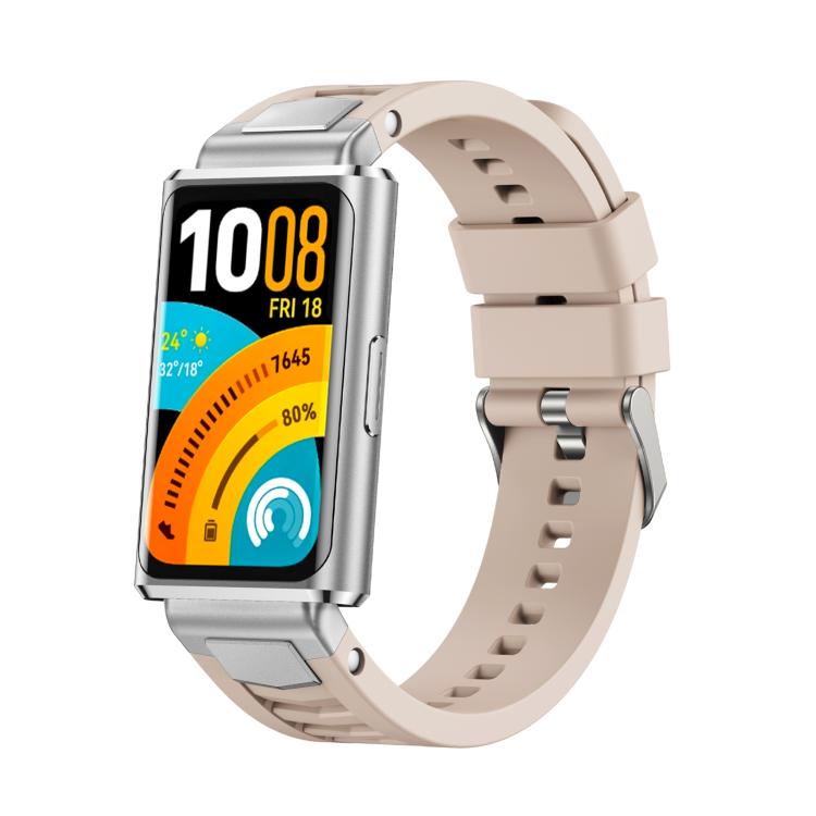 Silver Pin Buckle Quick Release Metal Connector Silicone Watch Band, For Huawei Band 11 / Band 11 Pro