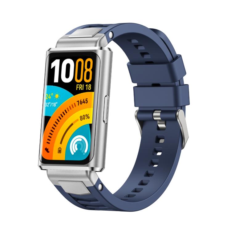Silver Pin Buckle Quick Release Metal Connector Silicone Watch Band, For Huawei Band 11 / Band 11 Pro