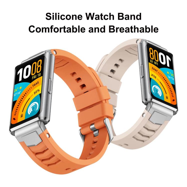 Silver Pin Buckle Quick Release Metal Connector Silicone Watch Band, For Huawei Band 11 / Band 11 Pro