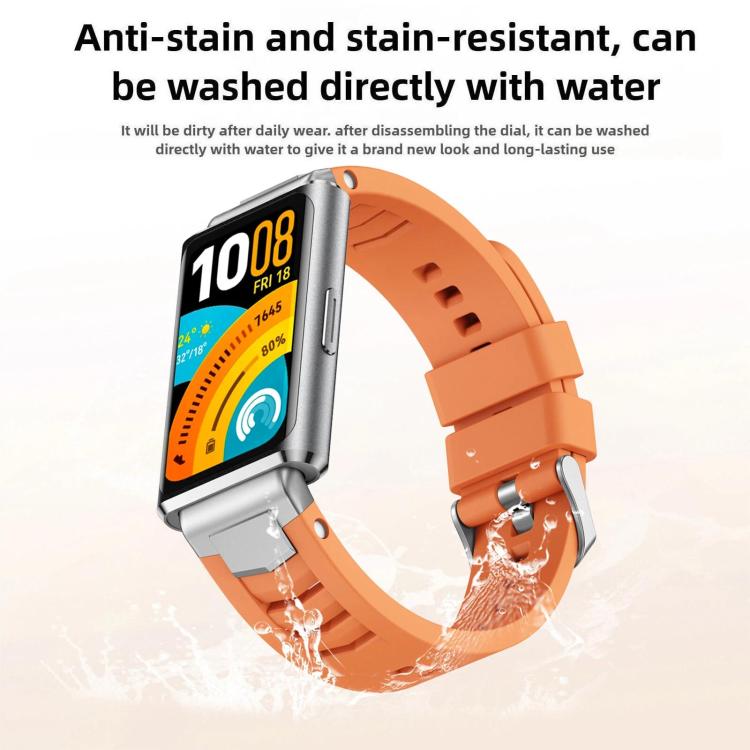 Silver Pin Buckle Quick Release Metal Connector Silicone Watch Band, For Huawei Band 11 / Band 11 Pro