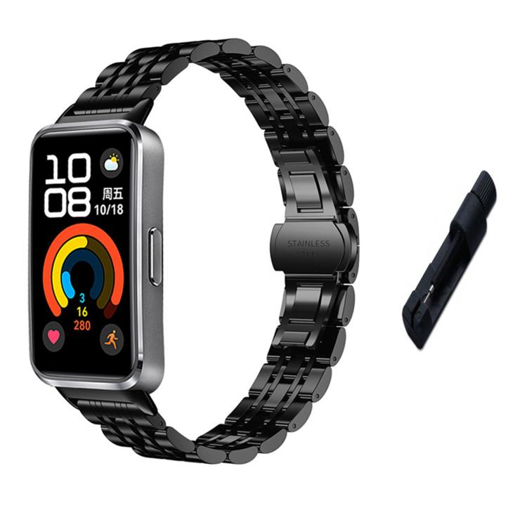 Black stainless steel watch band with smartwatch and link removal tool