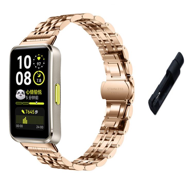 Rose gold stainless steel watch band with smartwatch and link removal tool