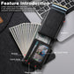 Black multi-card wallet with push-card hole, photo window slot, and magnetic buckle