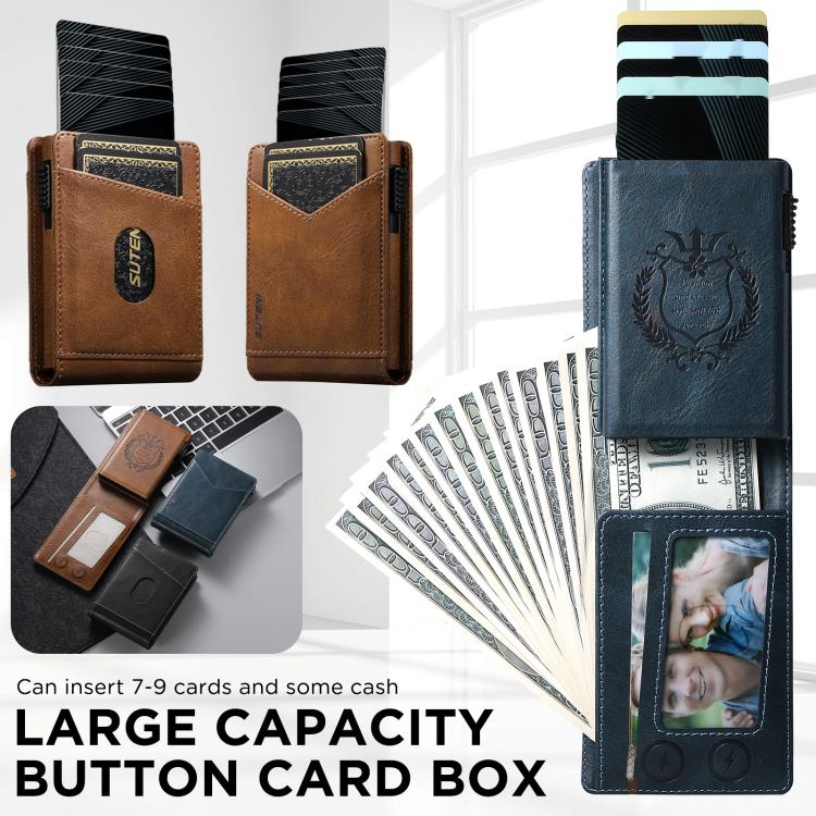 Large capacity button card box wallet with card slots, photo window, and magnetic buckle