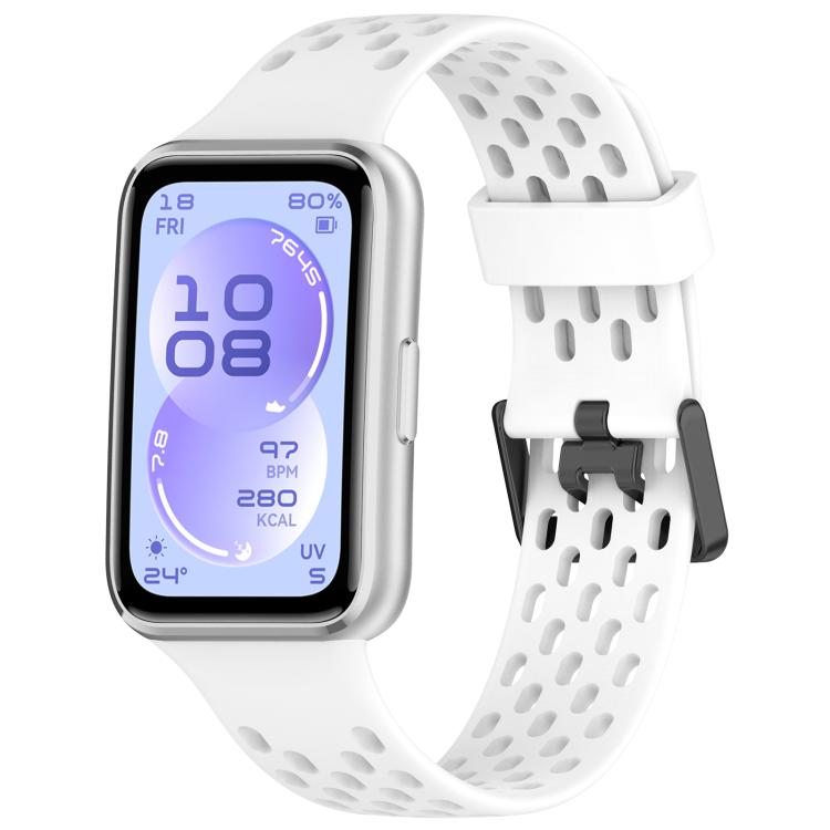 Perforated U-Shaped Dual Buckle Breathable Silicone Watch Band, For Huawei Band 11 / Band 11 Pro