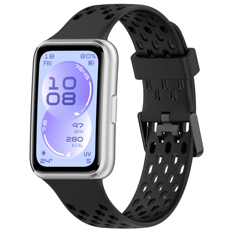 Perforated U-Shaped Dual Buckle Breathable Silicone Watch Band, For Huawei Band 11 / Band 11 Pro