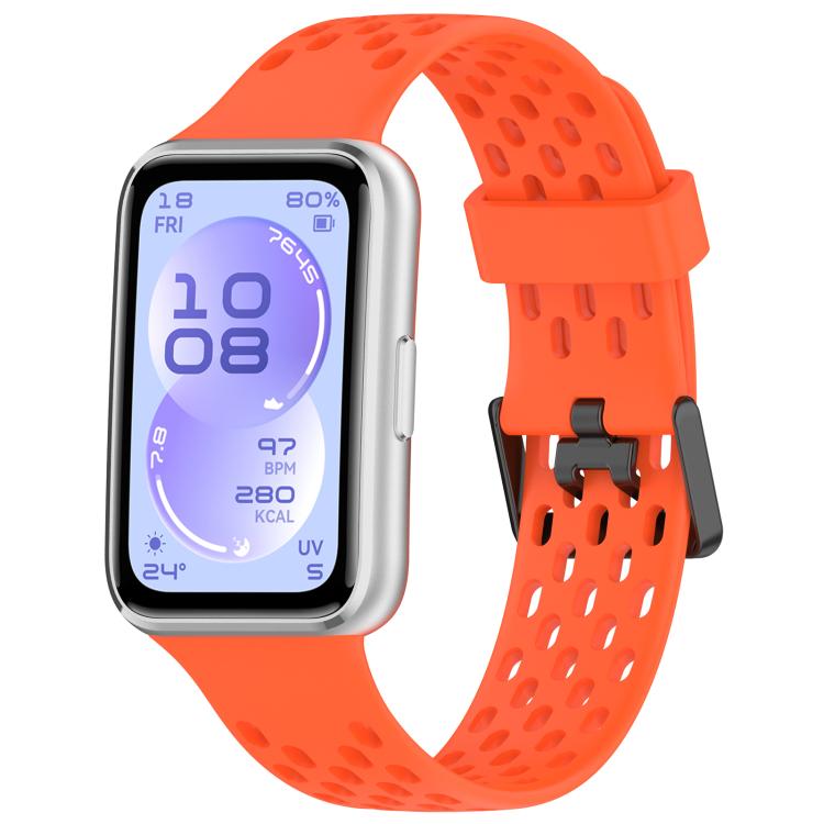 Perforated U-Shaped Dual Buckle Breathable Silicone Watch Band, For Huawei Band 11 / Band 11 Pro