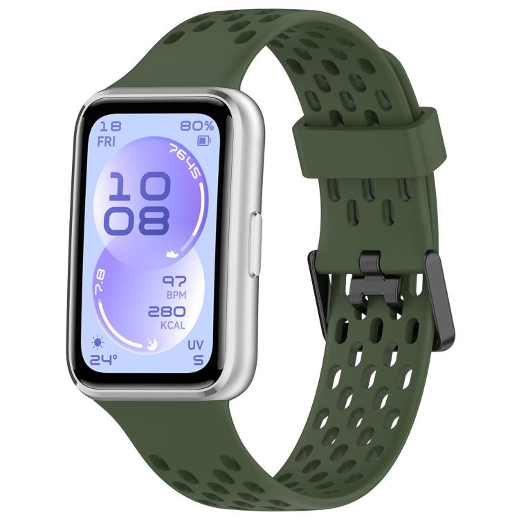 Perforated U-Shaped Dual Buckle Breathable Silicone Watch Band, For Huawei Band 11 / Band 11 Pro