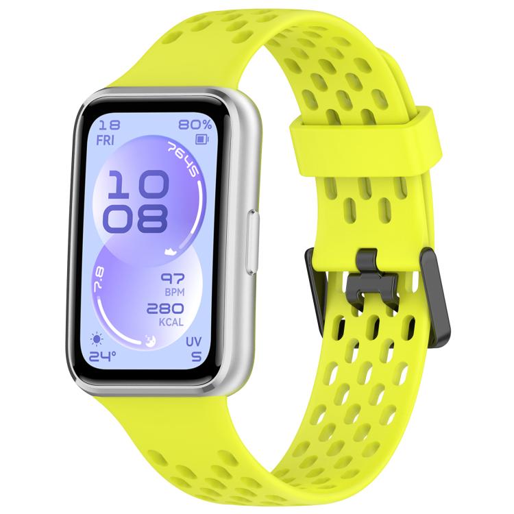 Perforated U-Shaped Dual Buckle Breathable Silicone Watch Band, For Huawei Band 11 / Band 11 Pro