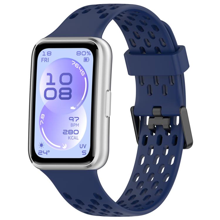 Perforated U-Shaped Dual Buckle Breathable Silicone Watch Band, For Huawei Band 11 / Band 11 Pro