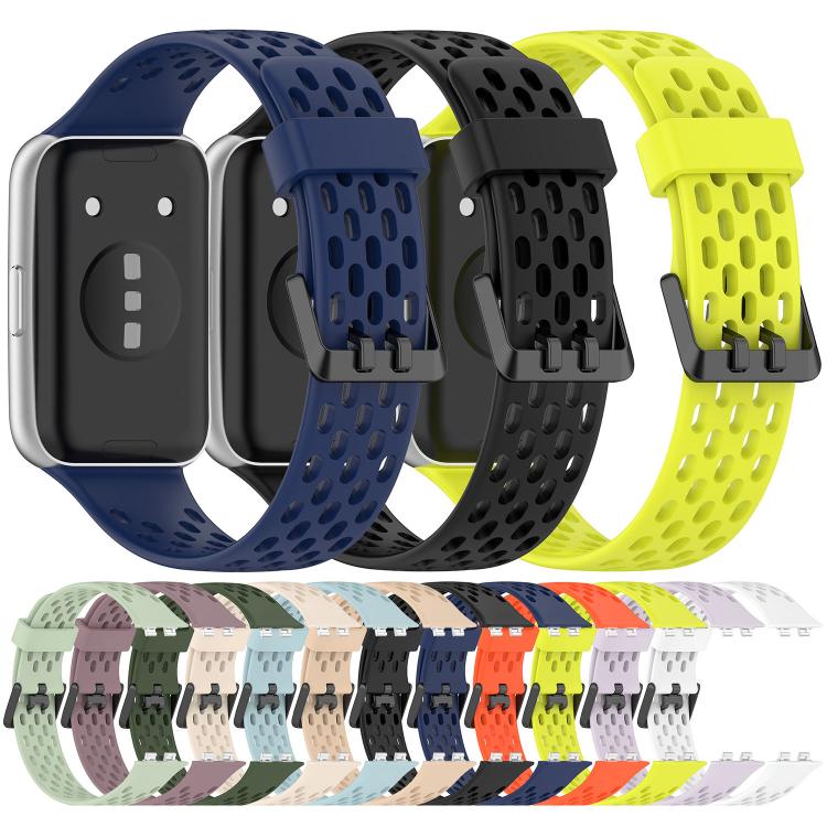 Perforated U-Shaped Dual Buckle Breathable Silicone Watch Band, For Huawei Band 11 / Band 11 Pro