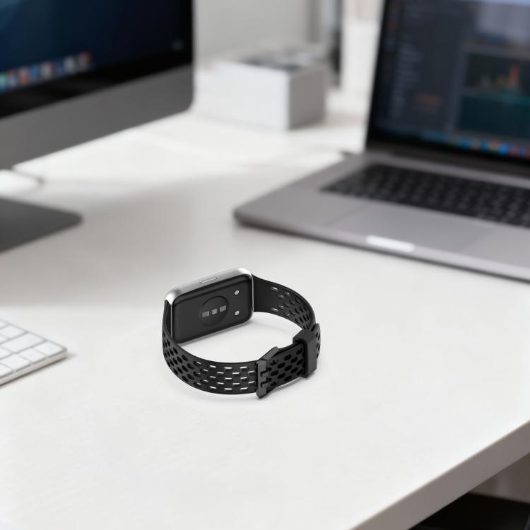 Perforated U-Shaped Dual Buckle Breathable Silicone Watch Band, For Huawei Band 11 / Band 11 Pro