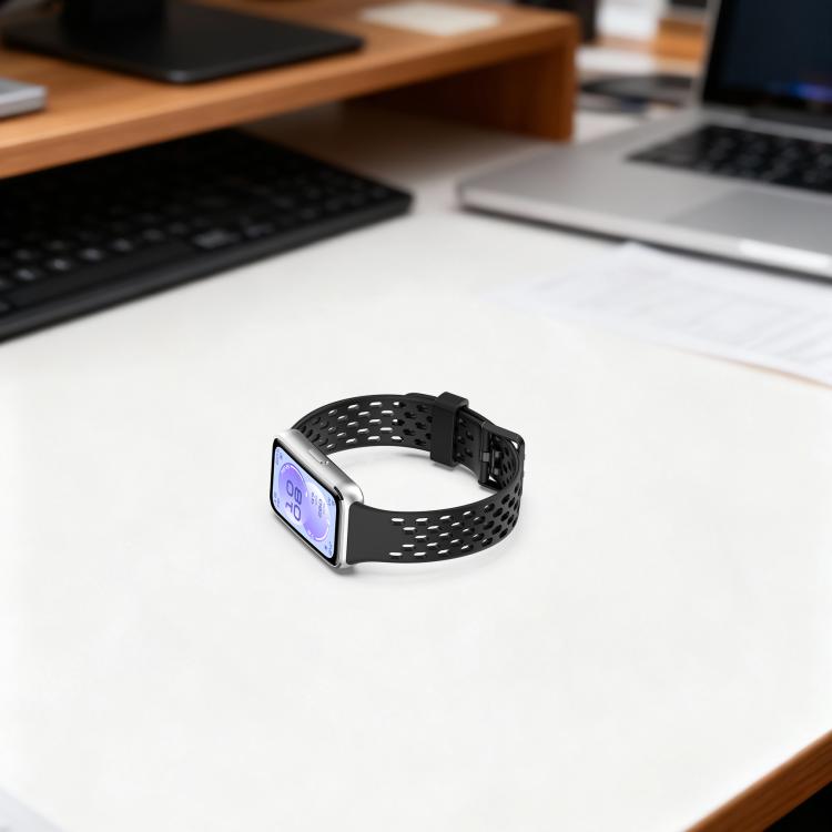 Perforated U-Shaped Dual Buckle Breathable Silicone Watch Band, For Huawei Band 11 / Band 11 Pro
