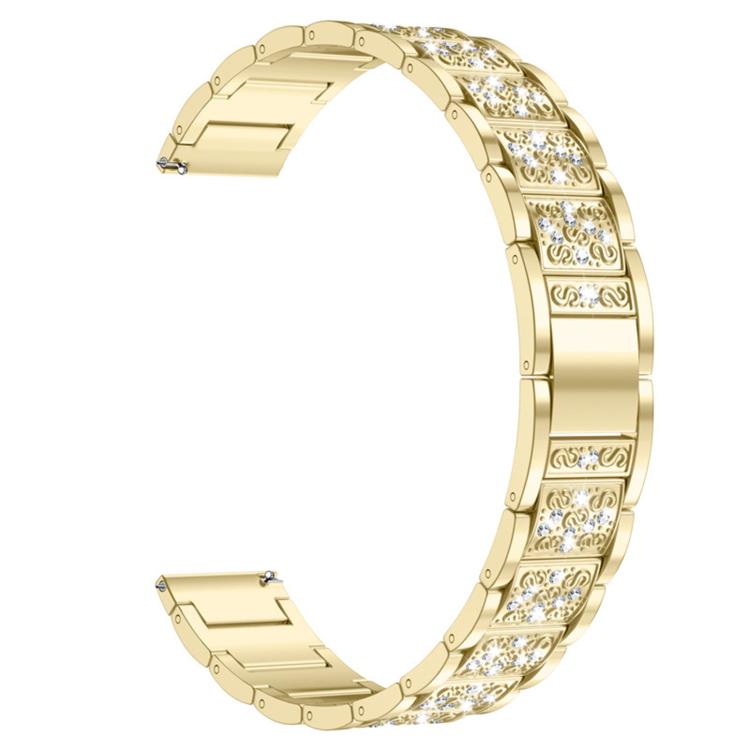 Gold metal smartwatch band with sparkling stones and engraved links