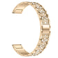 Rose gold metal smartwatch band with sparkling stones and engraved links