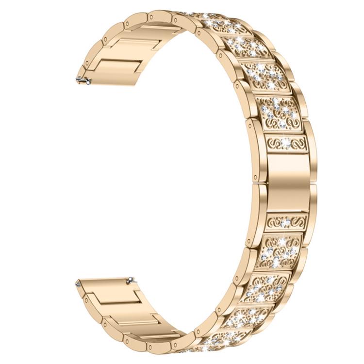 Rose gold metal smartwatch band with sparkling stones and engraved links