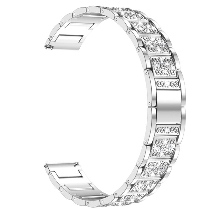 Silver metal watch band with engraved and jeweled links