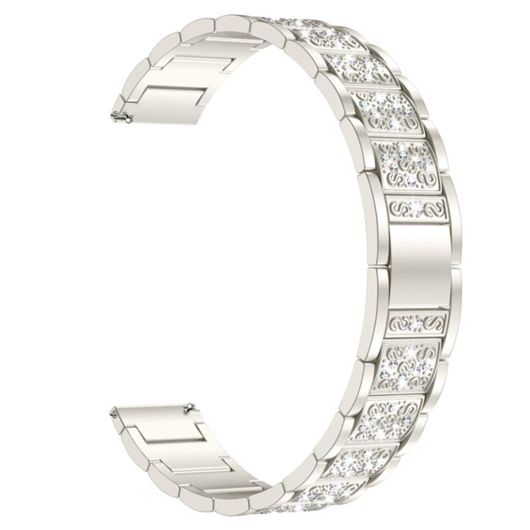 Silver-tone metal watch band with engraved and jeweled links