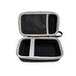 Hard mini printer storage case with zipper, open interior divider strap