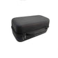 Black hard-shell travel case with zipper and fabric handle strap.