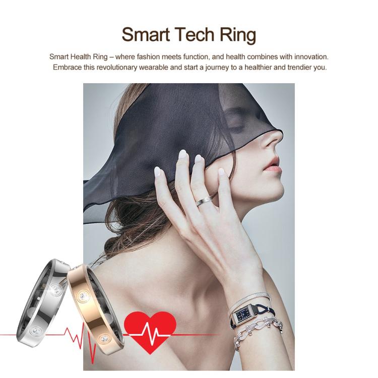 Gold and silver smart rings shown beside a model wearing a ring.