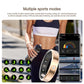 Gold-tone smart ring with inner sensors, shown with a sports tracking app.