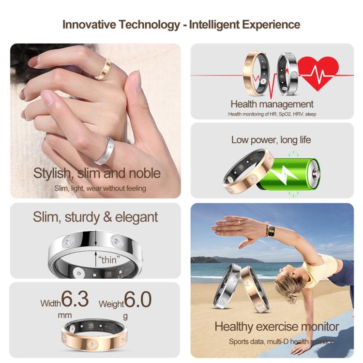 HR01 SIZE 8 Smart Ring, Support Heart Rate / Blood Oxygen / Sleep Monitoring / Female Menstrual Cycle, SIZE 8