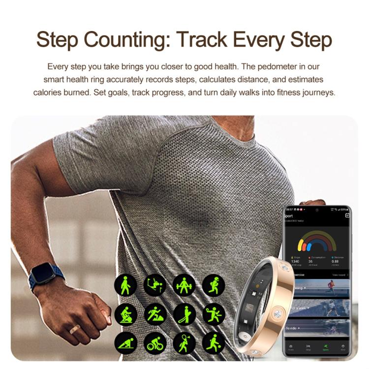 HR01 SIZE 8 Smart Ring, Support Heart Rate / Blood Oxygen / Sleep Monitoring / Female Menstrual Cycle, SIZE 8
