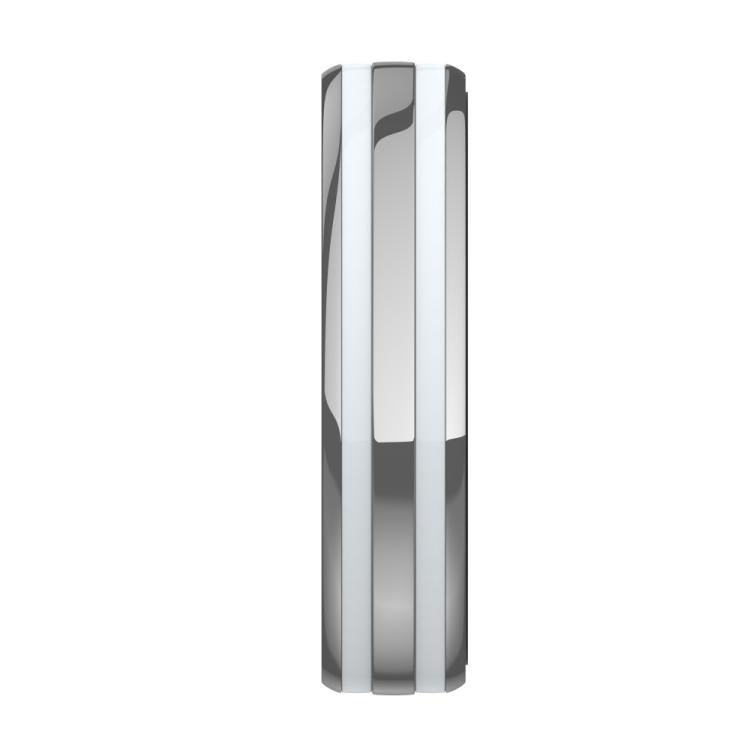 Slim silver HR02 smart health ring, shown edge-on