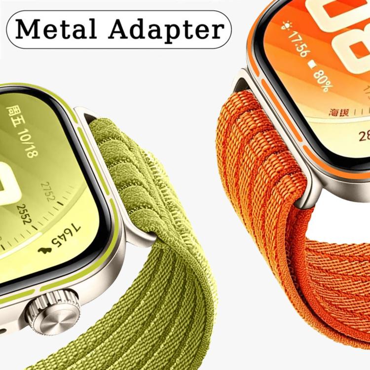 Green and orange woven nylon watch bands with metal watch adapters