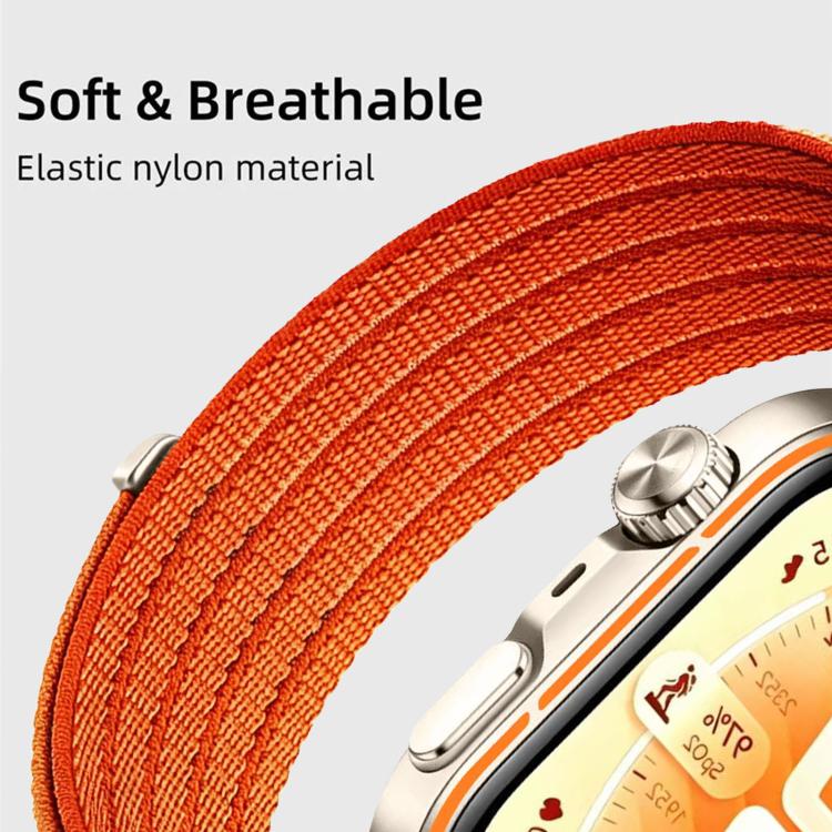 Close-up of the orange woven nylon watch band texture
