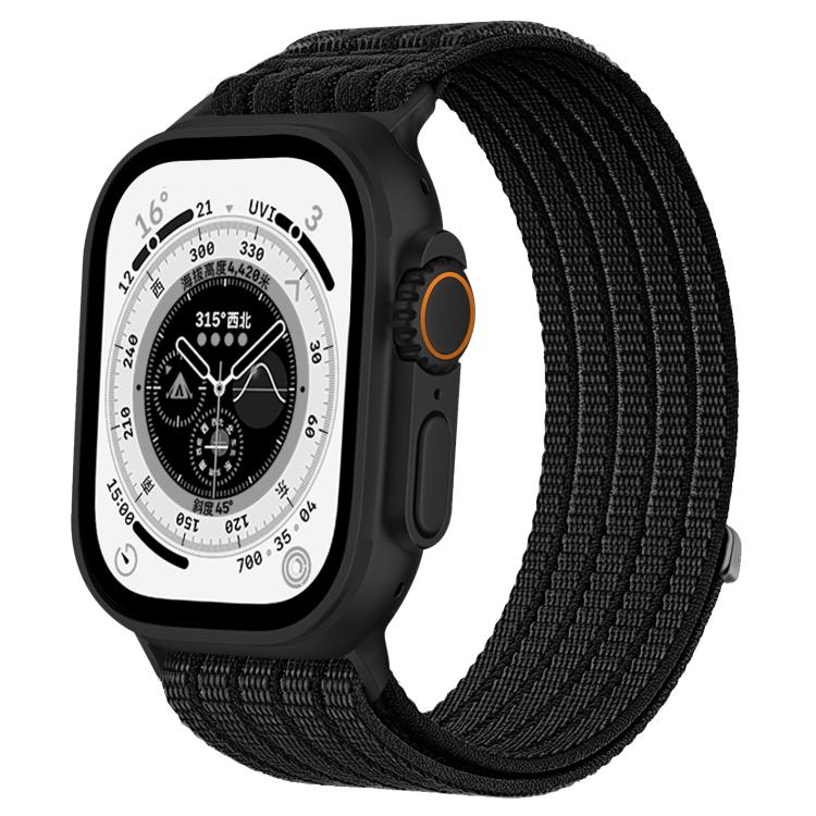 Apple Watch with a black breathable woven nylon band
