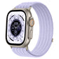 Lilac woven nylon Apple Watch band with a silver watch case