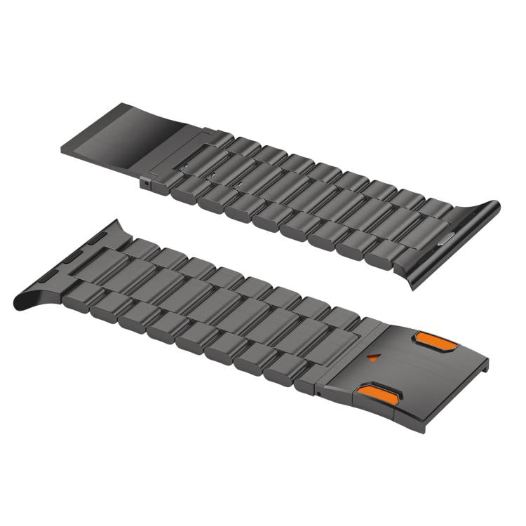 Dark titanium alloy watch band with three-bead links and magnetic clasp